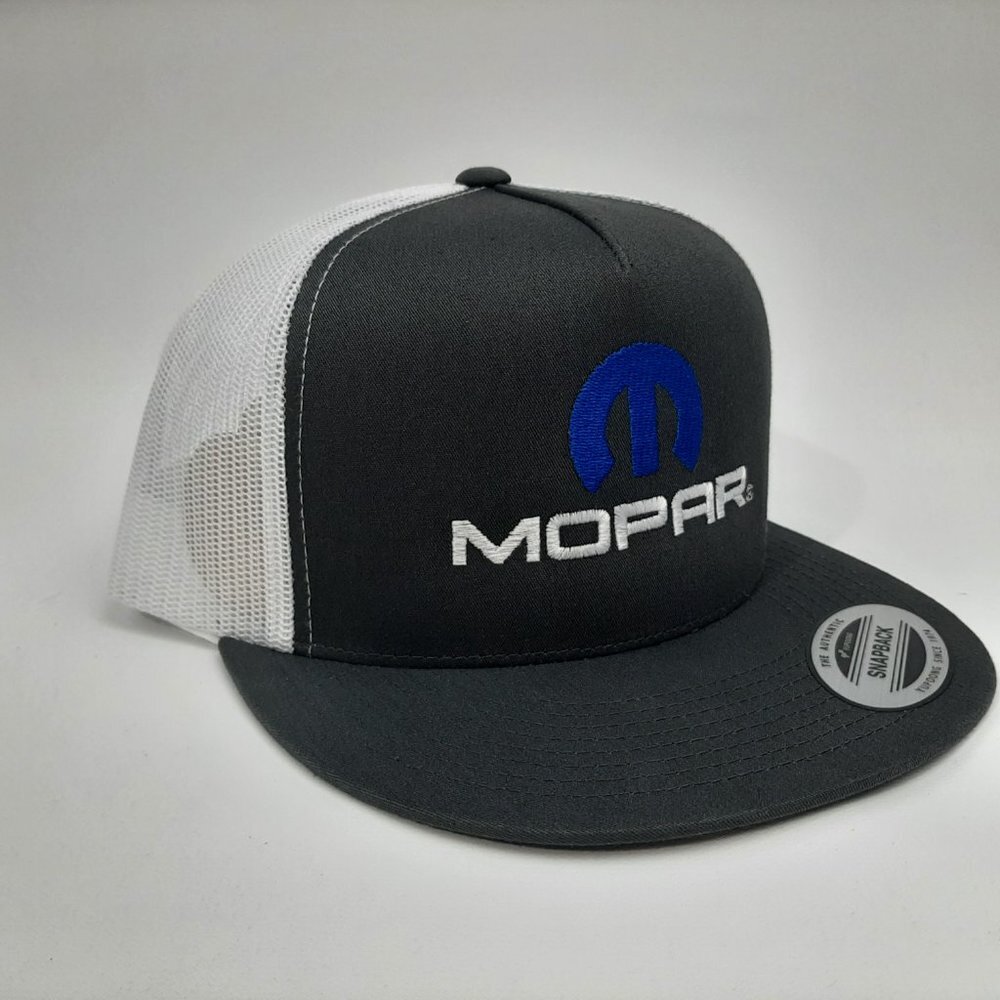 Mopar Flat Bill Mesh Snapback Hat Cap Gray & White Embroidered - Picture 3 of 4